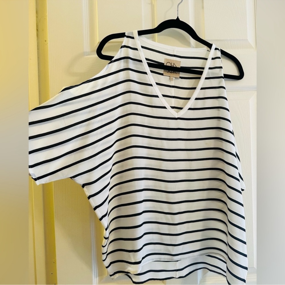 Silk Black white Striped Chaser shirt T shirt Short sleeve Chaser Tee blk & wht
